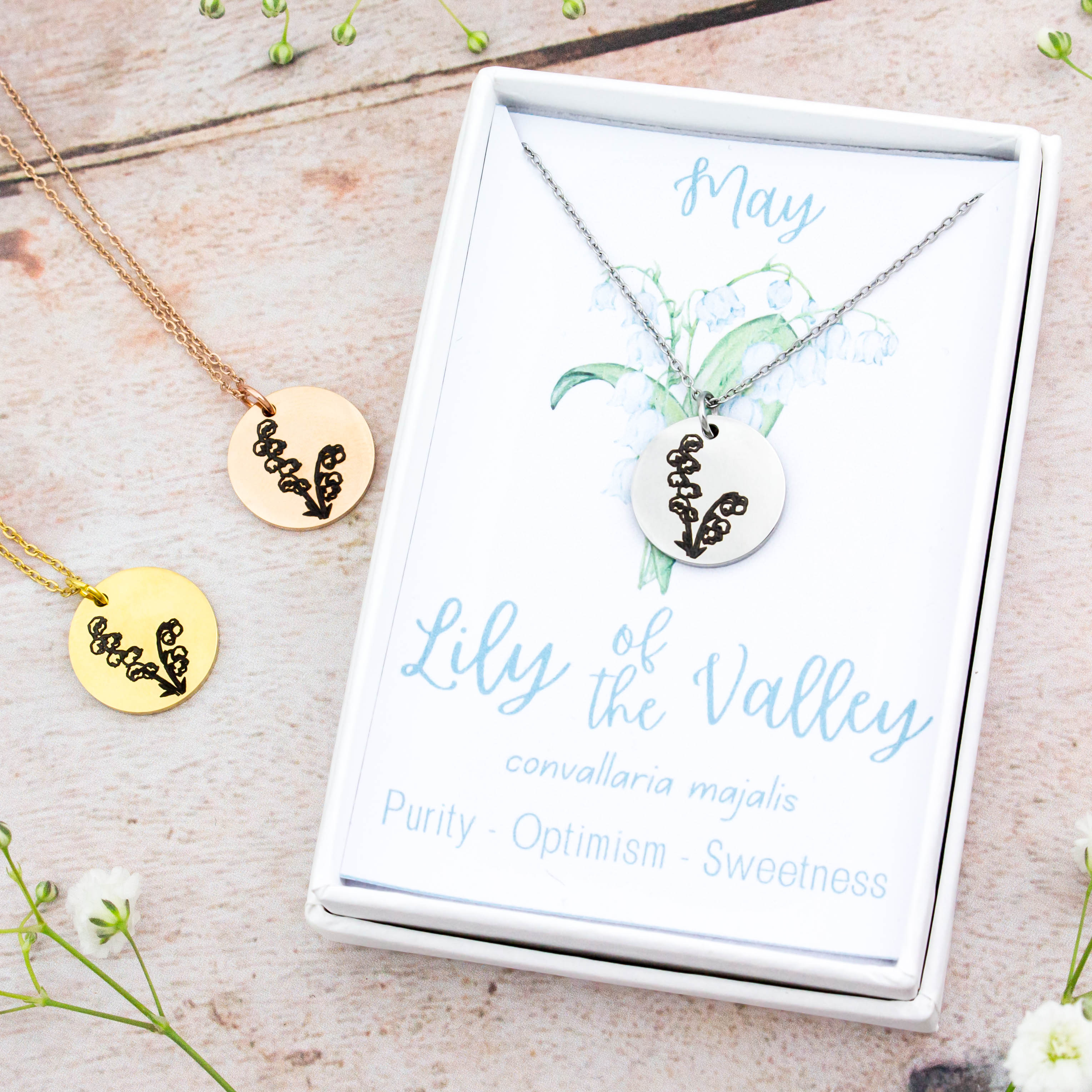 LILY OF THE VALLEY MAY BIRTH FLOWER NECKLACE - 18K GOLD VERMEIL