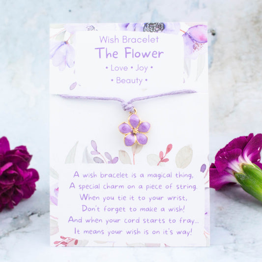 Purple Flower Wish Bracelet - Make A Wish For Love, Joy And Beauty