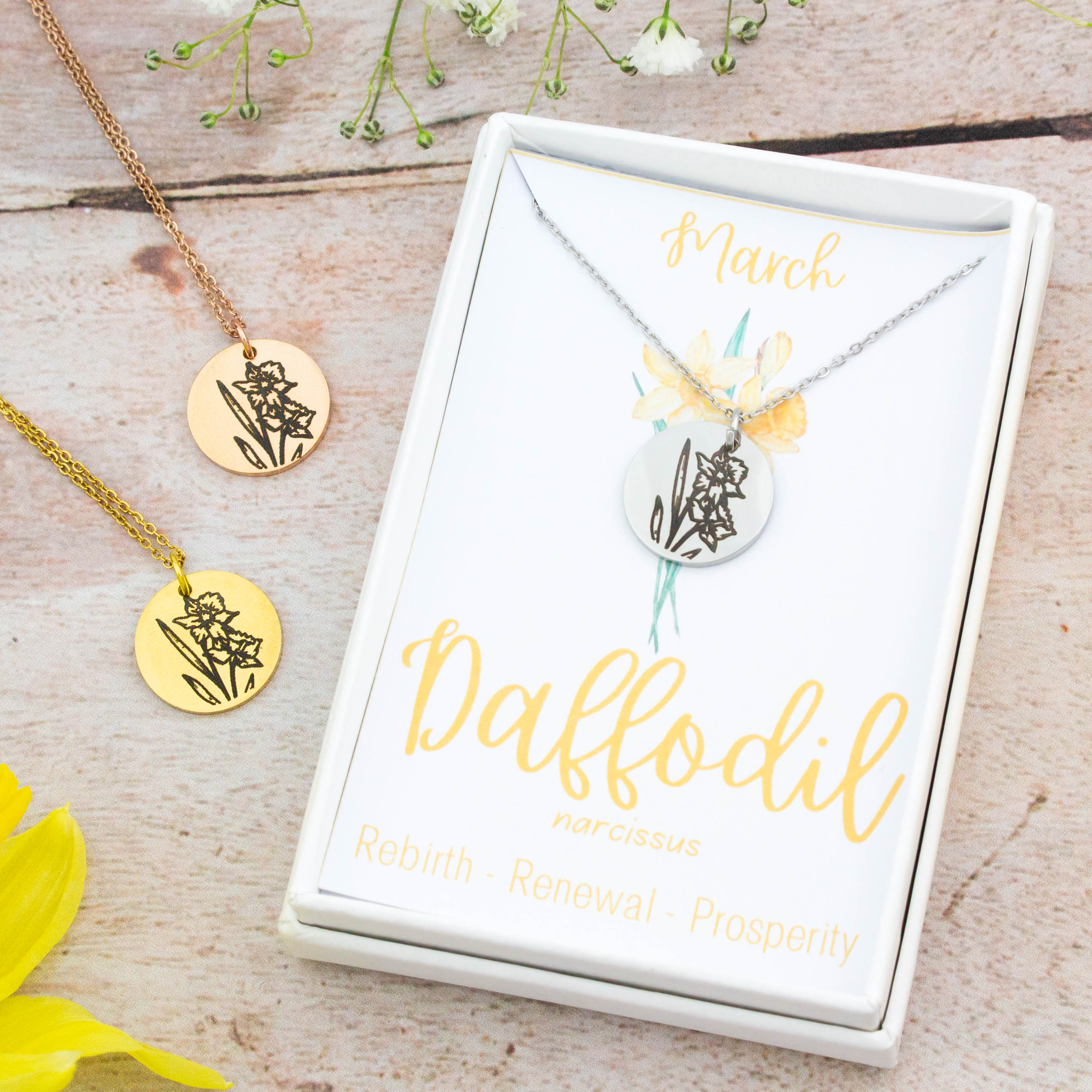 Daffodil Necklace - March Birth Flower Jewellery - Fairy Fountain Gift Shop