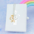 Enamel Pink Unicorn Pendant Necklace With Initial Charm.