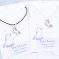 Purple Unicorn Charm Necklace with either silver chain or black cord. 