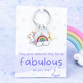 A unicorn gift for a special occasion. Birthday, Wedding Or Christening. It has three charms, a unicorn, rainbow and gold star charm. The backing card reads 